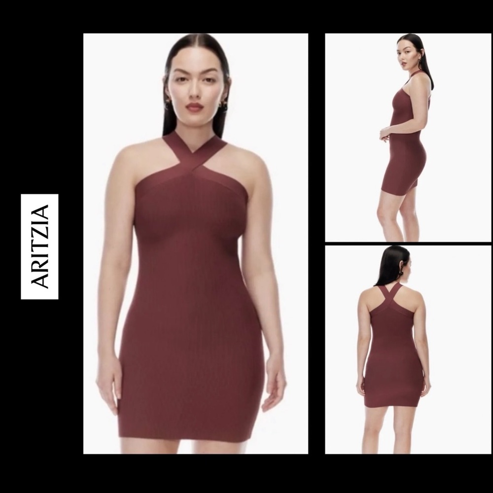 ❤️ ARITZIA Rich Maroon (Bordeaux / Wine) - LARGE - Sculpt Knit Criss Cross Dress